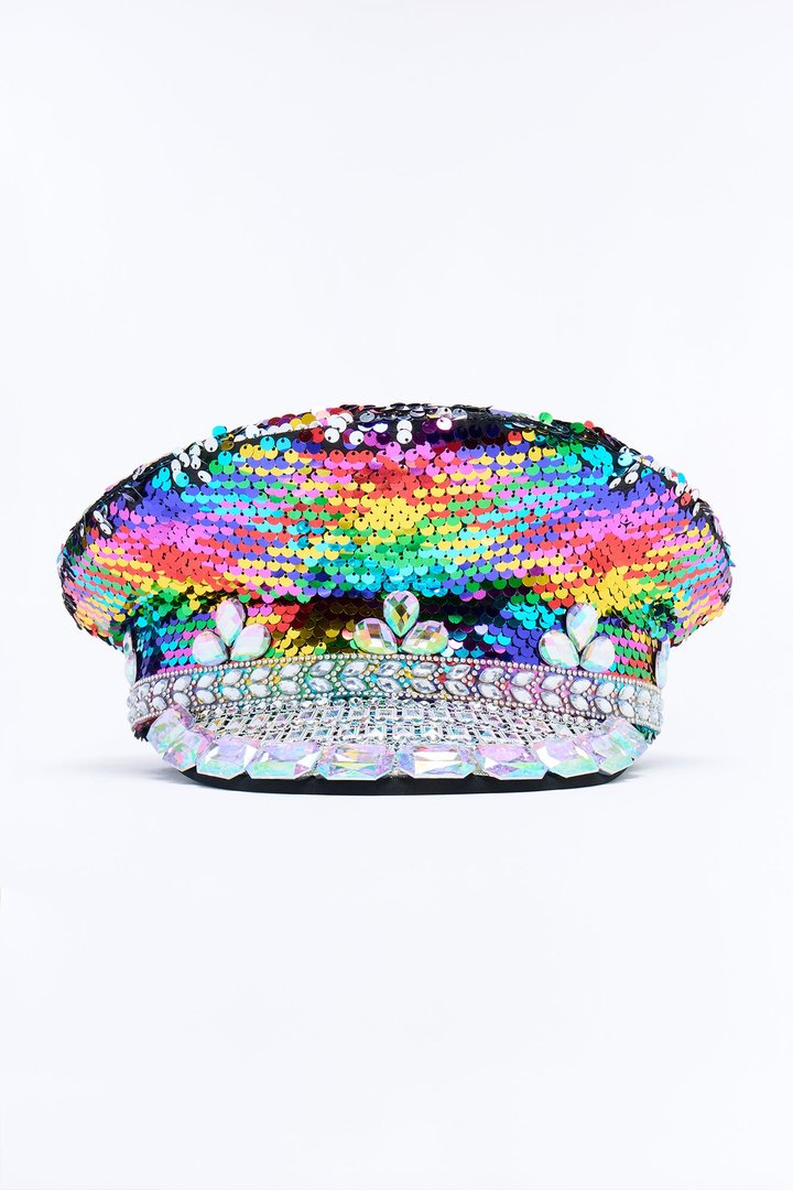 Reign The Rainbow Sequin Captain Hat - Multi Color