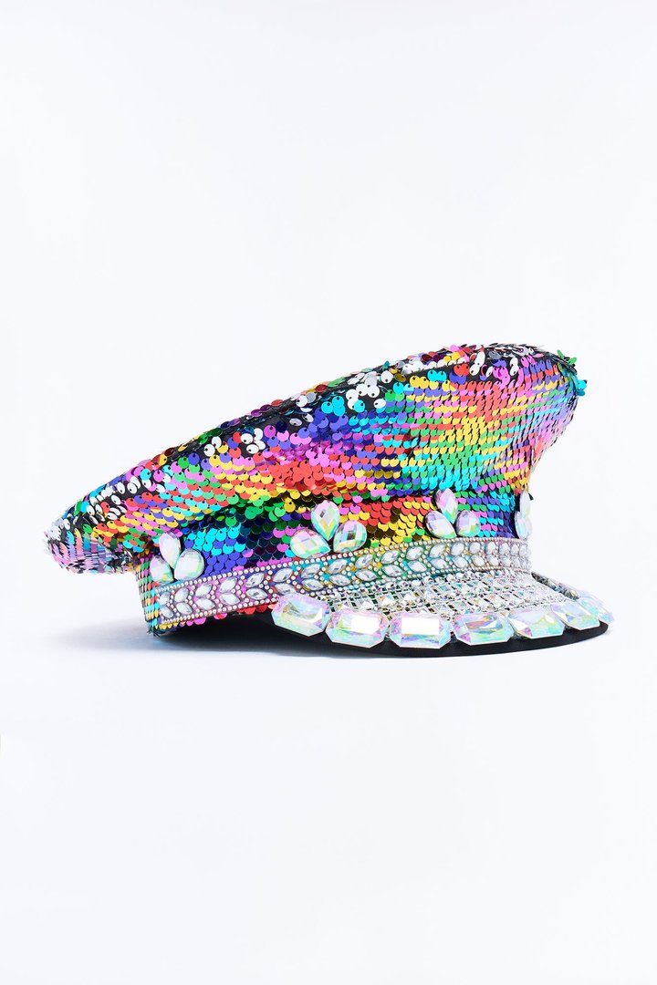 Reign The Rainbow Sequin Captain Hat - Multi Color