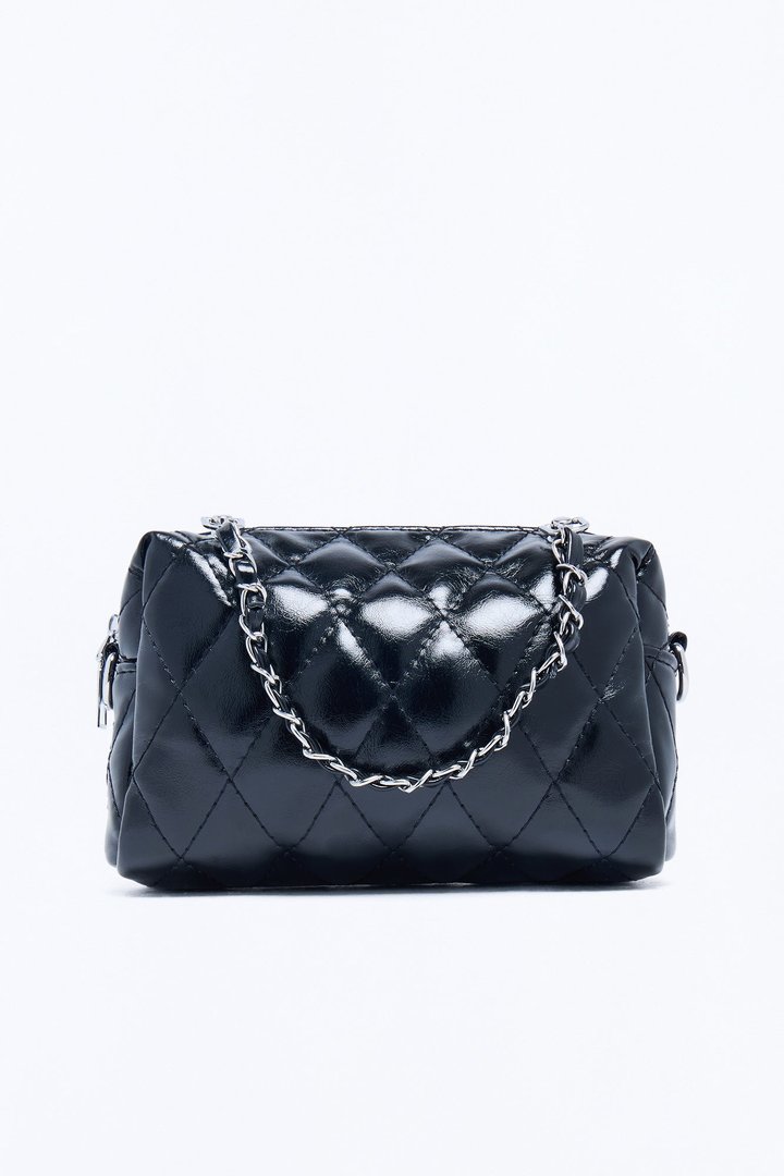 Quilty Pleasure Faux Leather Crossbody Handbag - Black