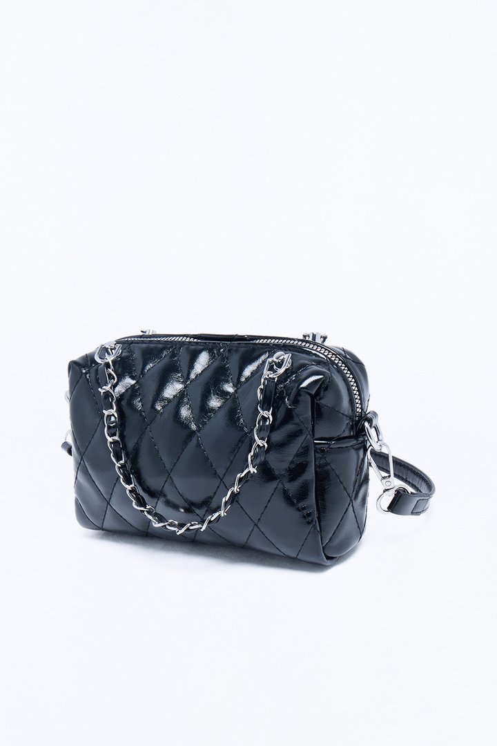Quilty Pleasure Faux Leather Crossbody Handbag - Black