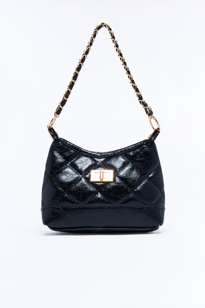 Quilted Dreams Faux Leather Crossbody Handbag - Black