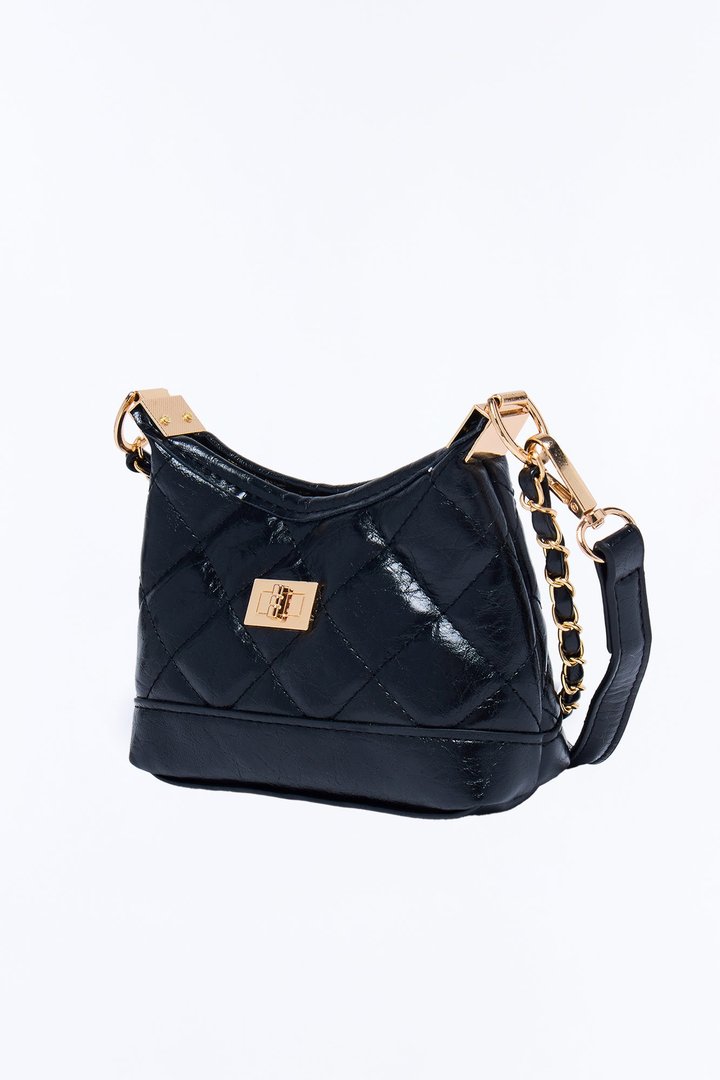 Quilted Dreams Faux Leather Crossbody Handbag - Black