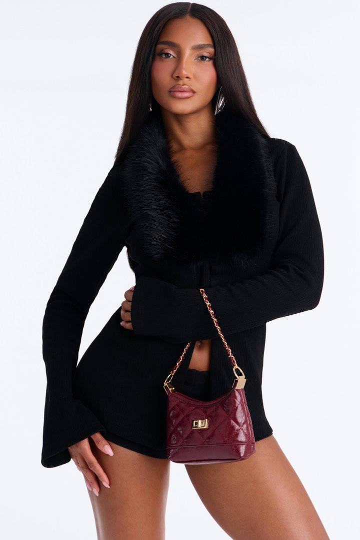 Quilted Dreams Faux Leather Crossbody Handbag - Burgundy