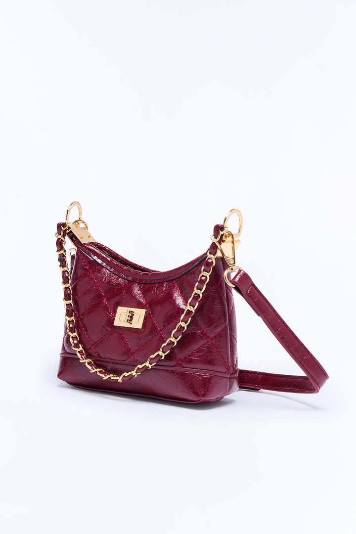Quilted Dreams Faux Leather Crossbody Handbag - Burgundy