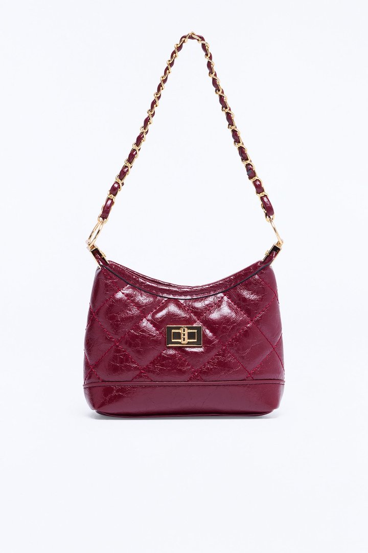 Quilted Dreams Faux Leather Crossbody Handbag - Burgundy
