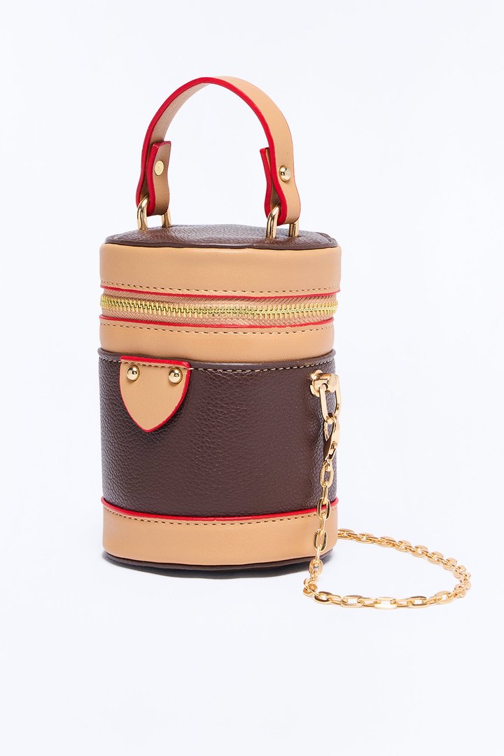 Pocketful Of Chick Faux Leather Mini Satchel Handbag - Brown/combo