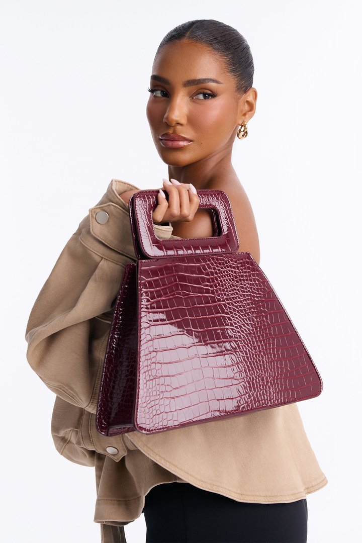 Peak Appeal Faux Leather Satchel Handbag - Burgundy