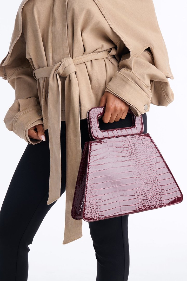 Peak Appeal Faux Leather Satchel Handbag - Burgundy