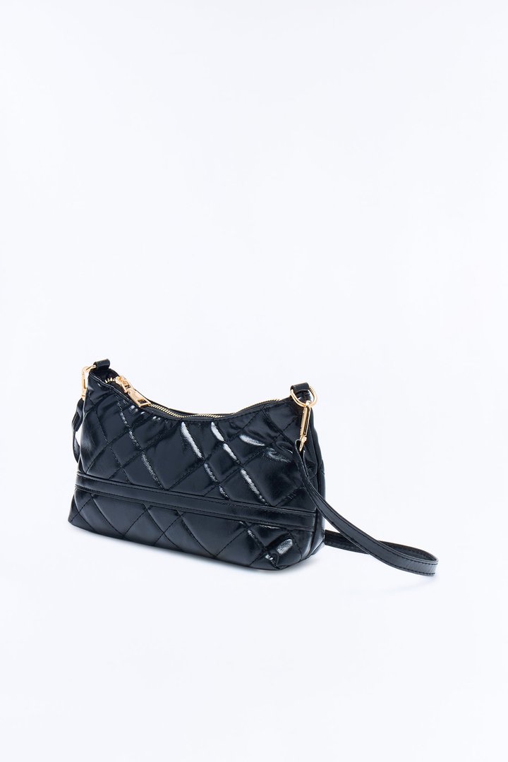 Stitch Please Quilted Faux Leather Shoulder Handbag - Black