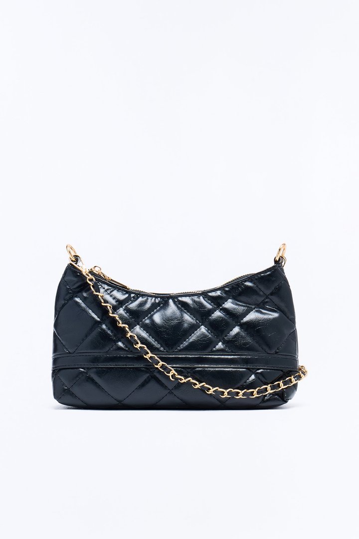 Stitch Please Quilted Faux Leather Shoulder Handbag - Black