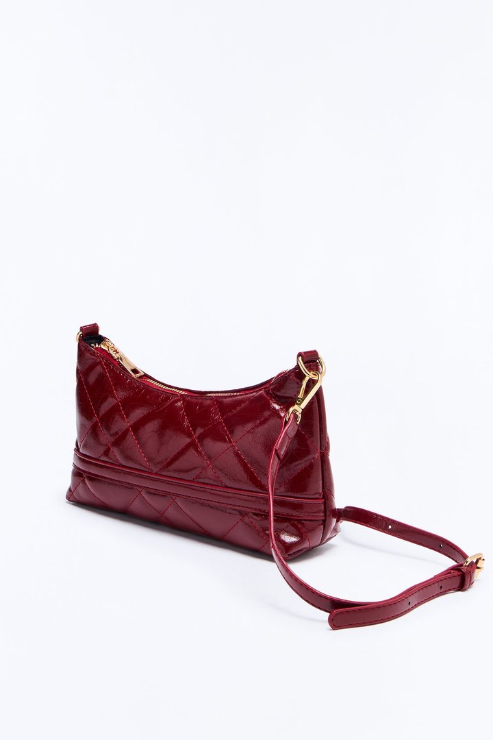 Stitch Please Quilted Faux Leather Shoulder Handbag - Burgundy