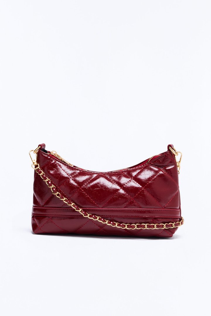 Stitch Please Quilted Faux Leather Shoulder Handbag - Burgundy