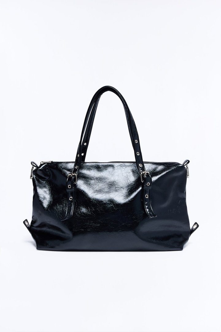 The Carry All Faux Leather Shoulder Handbag - Black