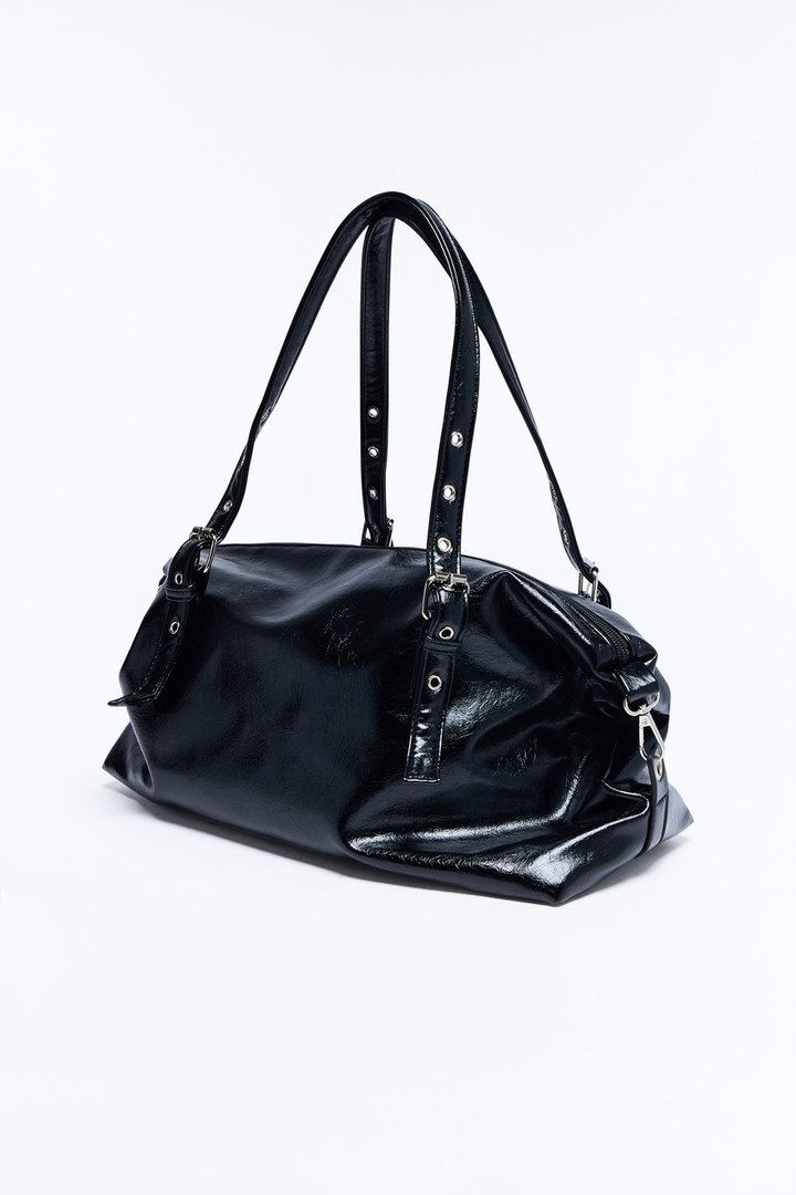 The Carry All Faux Leather Shoulder Handbag - Black