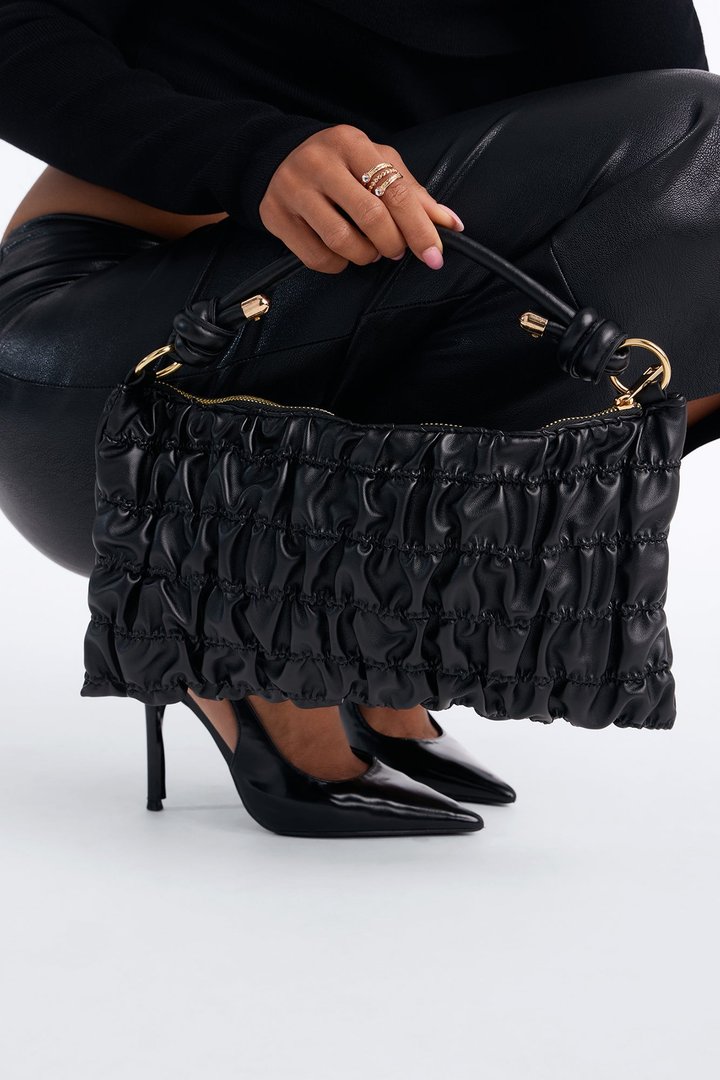 Stitch Please Faux Leather Shoulder Handbag - Black