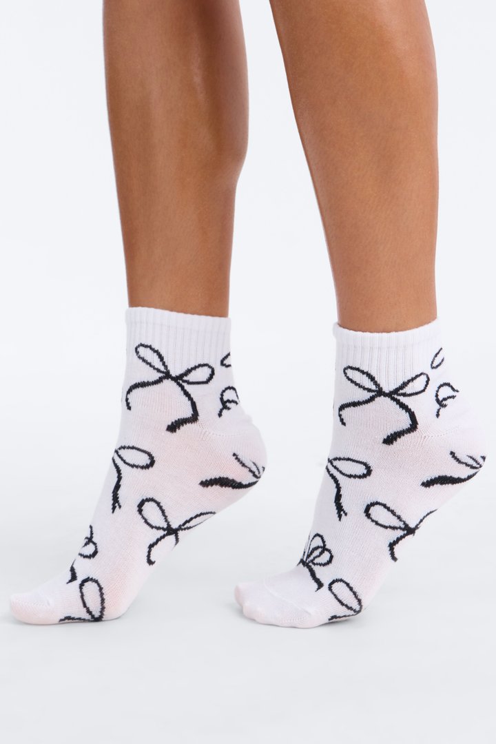 10 Pack Bow Quarter Length Socks - Black/combo
