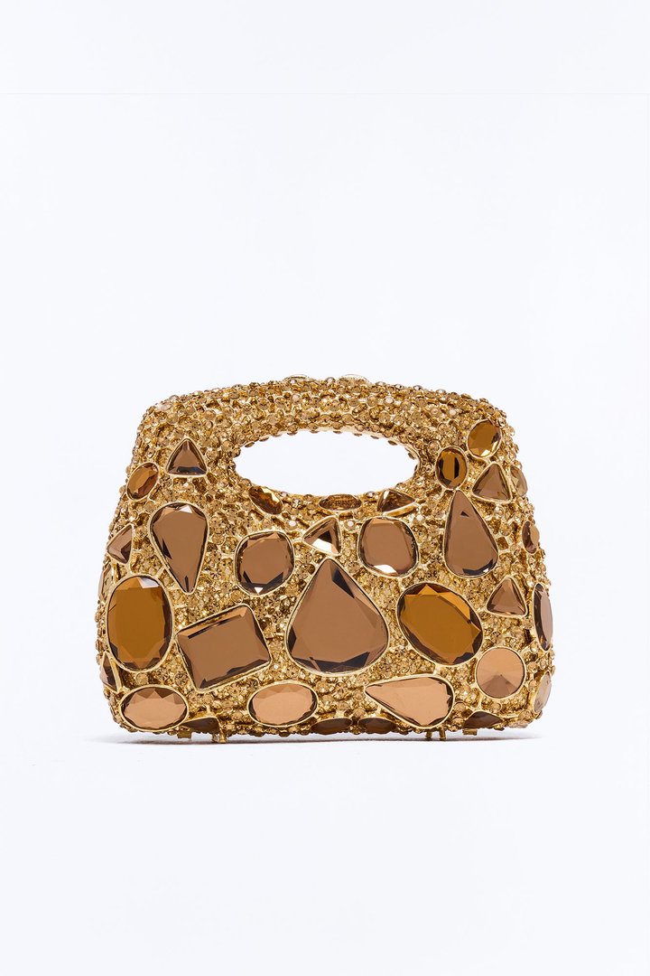 It's Giving Royal Metal Jeweled Clutch Handbag - Gold