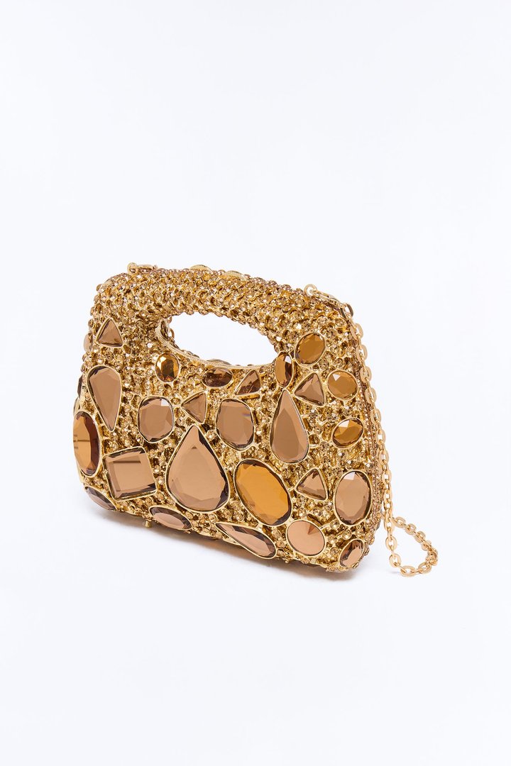 It's Giving Royal Metal Jeweled Clutch Handbag - Gold