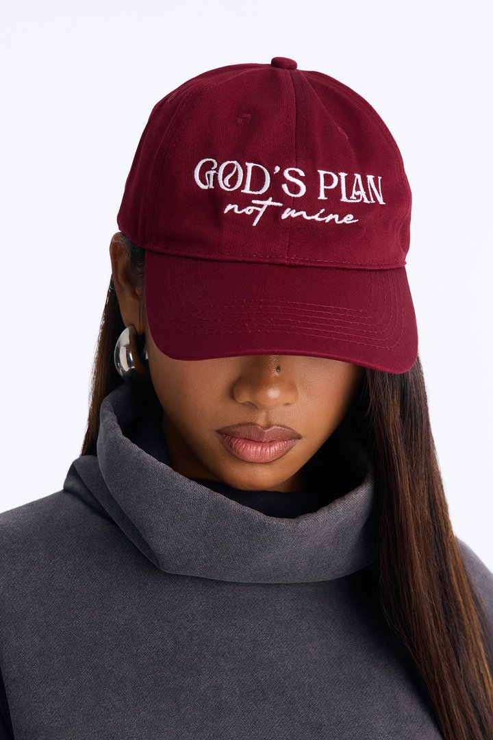 God's Plan Not Mine Baseball Hat - Burgundy