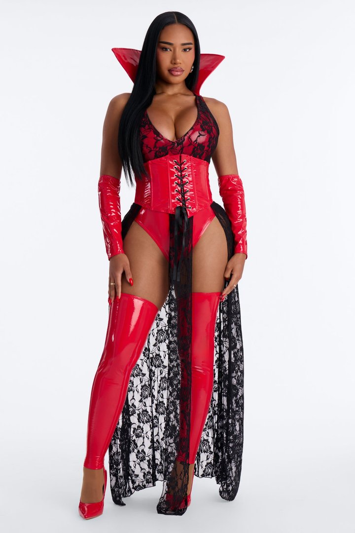 Seductive Fang 5 Piece Halloween Costume - Red/Black