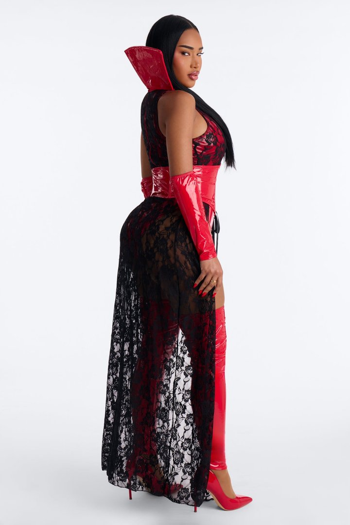 Seductive Fang 5 Piece Halloween Costume - Red/Black
