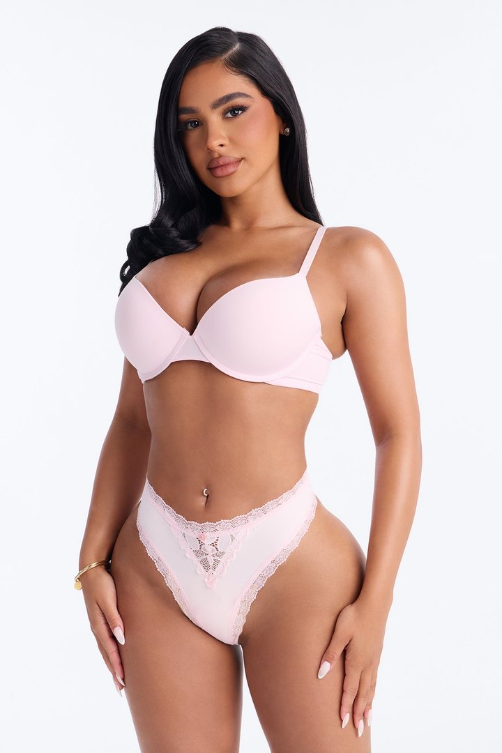 Nova Lace Trim Stretch Thong Panty - Blush