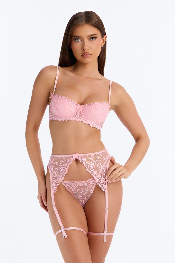 Quinn Lace 4 Piece Garter Set - Light Pink