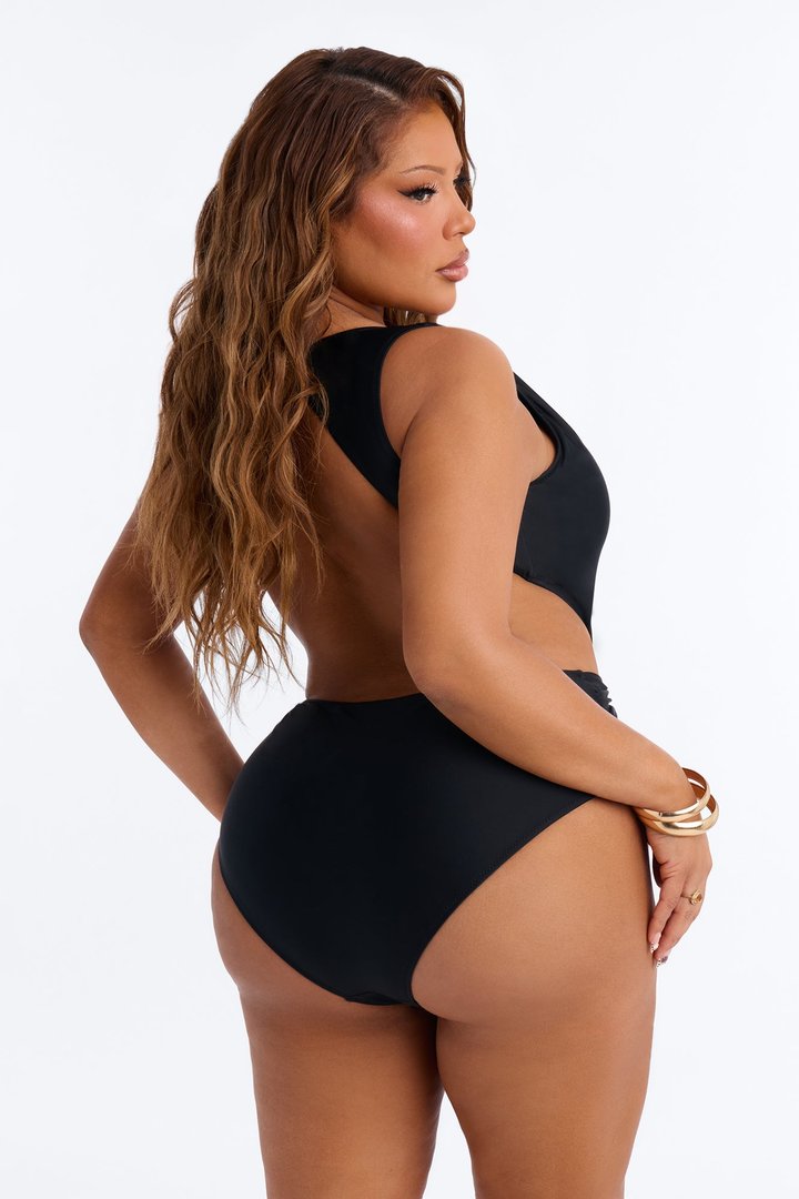 Indigo 1 Piece Cut Out Plunge Swimsuit - Black