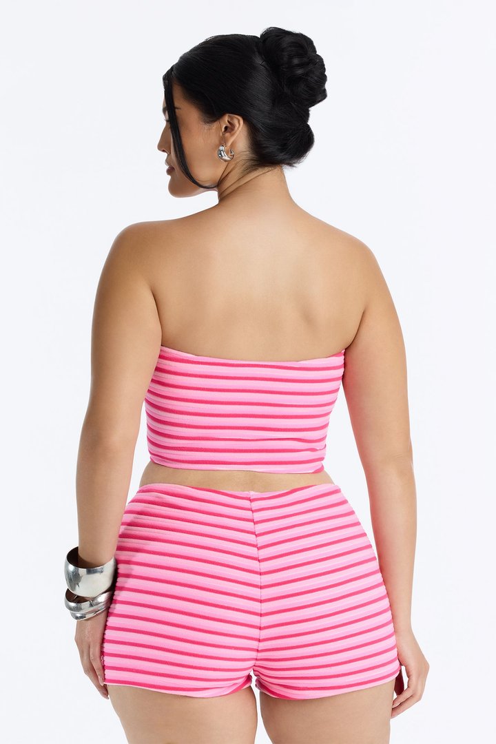 Ivana Striped 2 Piece Bandeau Bikini & Boy Short Set - Pink/combo