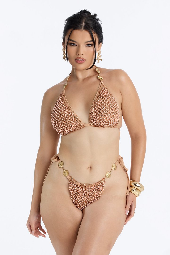 Peak The Tan Lines Embellished Hardware Cheeky 2 Piece Bikini - Brown