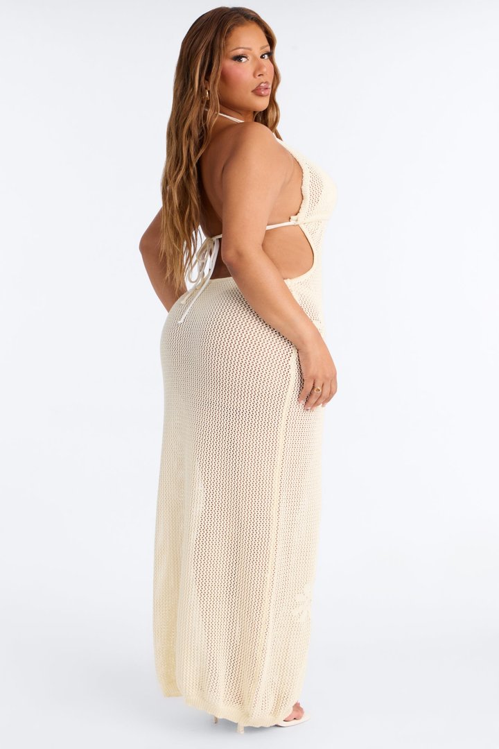 Maren Crochet Swim Cover Up Halter Maxi Dress - Ivory