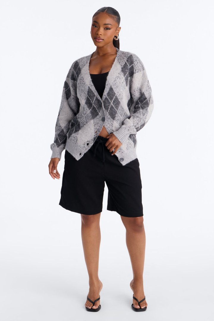 Artsy Argyle Cardigan - Grey/combo
