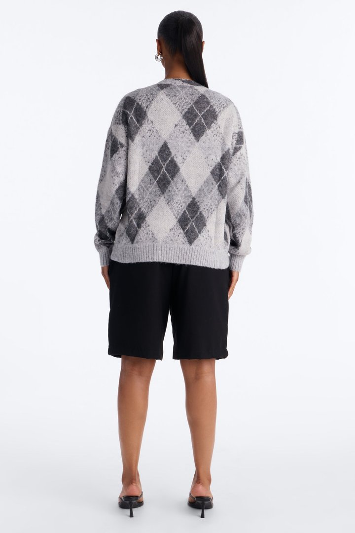 Artsy Argyle Cardigan - Grey/combo