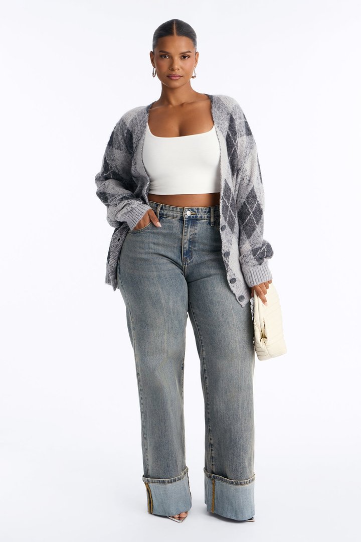 Artsy Argyle Cardigan - Grey/combo