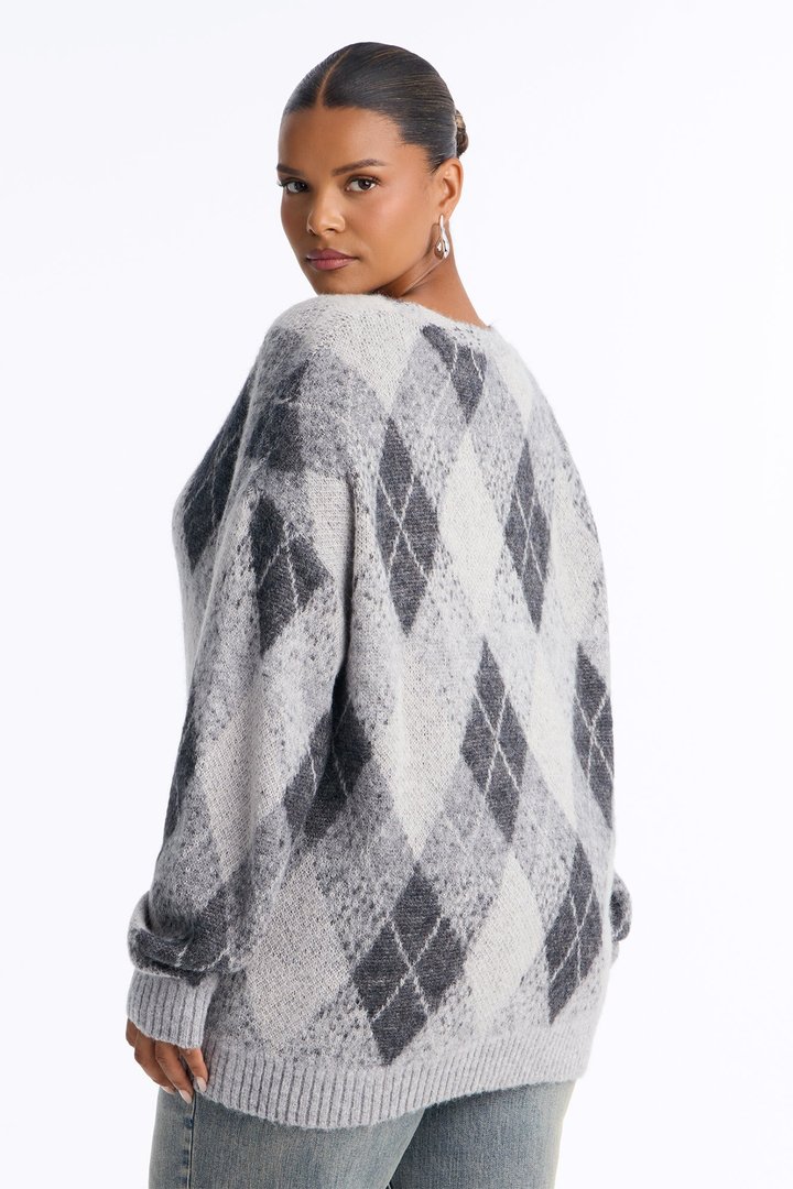 Artsy Argyle Cardigan - Grey/combo