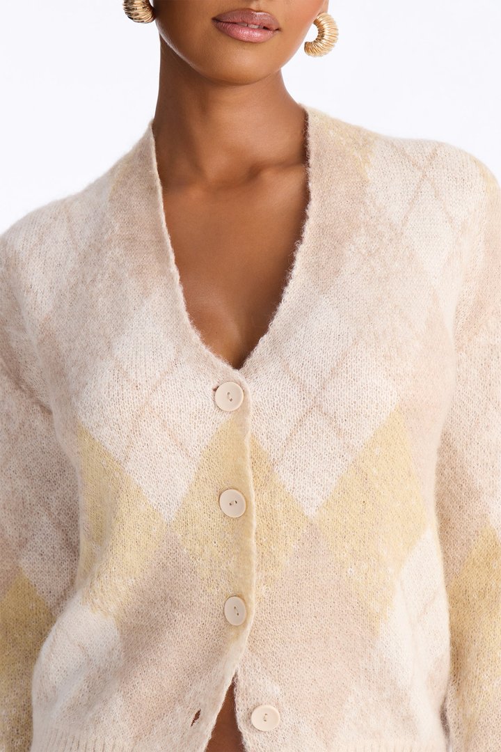 Artsy Argyle Cardigan - Oatmeal/combo