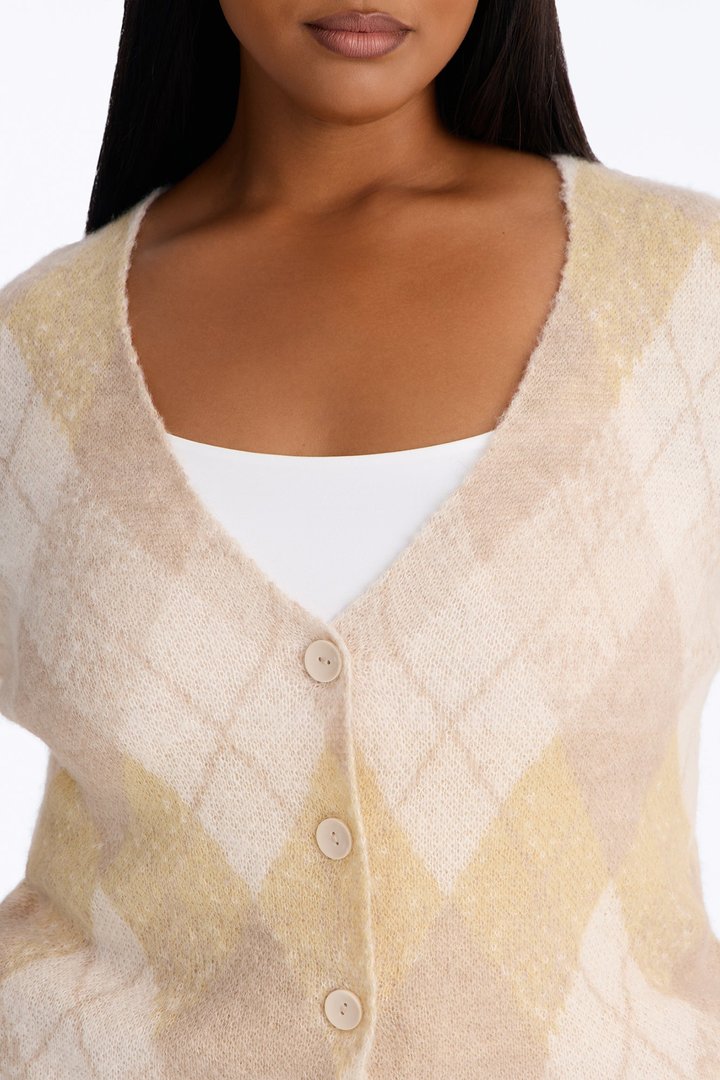 Artsy Argyle Cardigan - Oatmeal/combo
