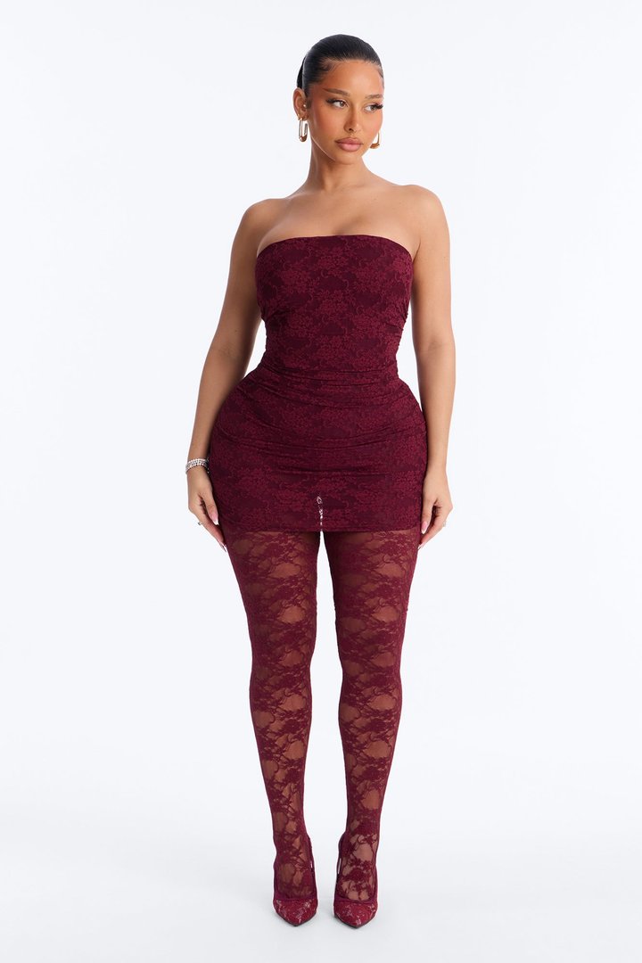 In your Feels Ruched Lace Jumpsuit - Wine
