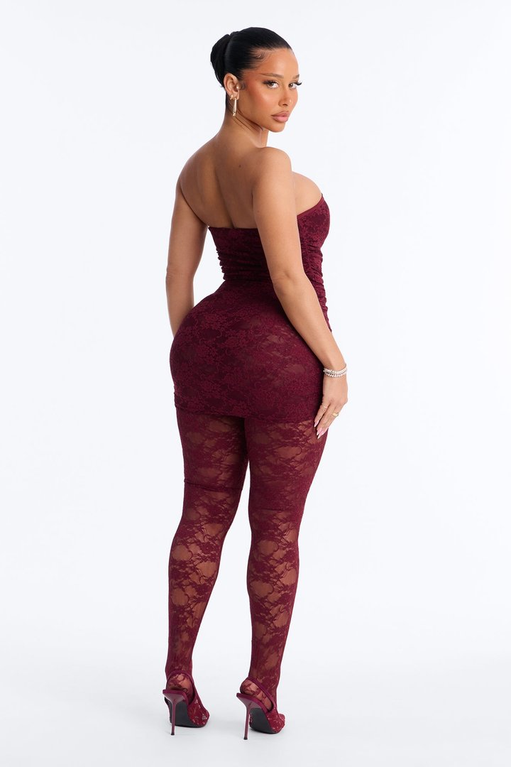 In your Feels Ruched Lace Jumpsuit - Wine