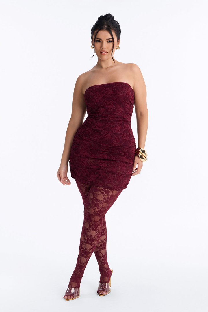 In your Feels Ruched Lace Jumpsuit - Wine