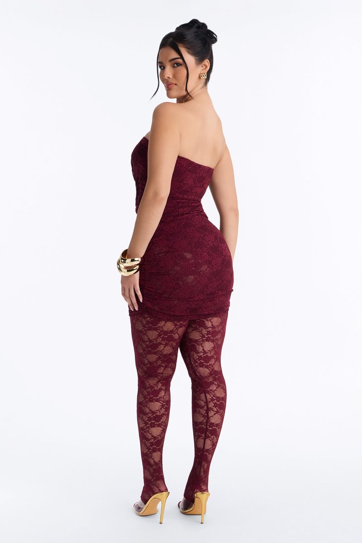 In your Feels Ruched Lace Jumpsuit - Wine