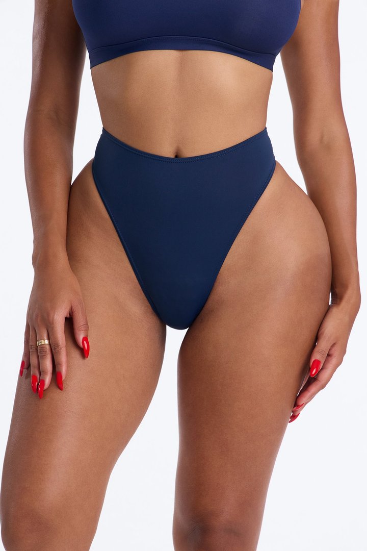 Nova Microfiber High Waist Thong Panty - Navy
