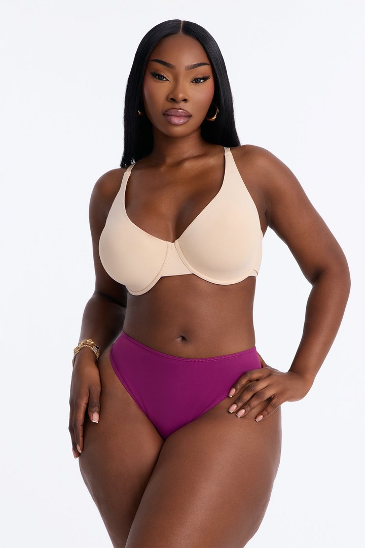 Nova Microfiber Dipped Thong Panty - Plum