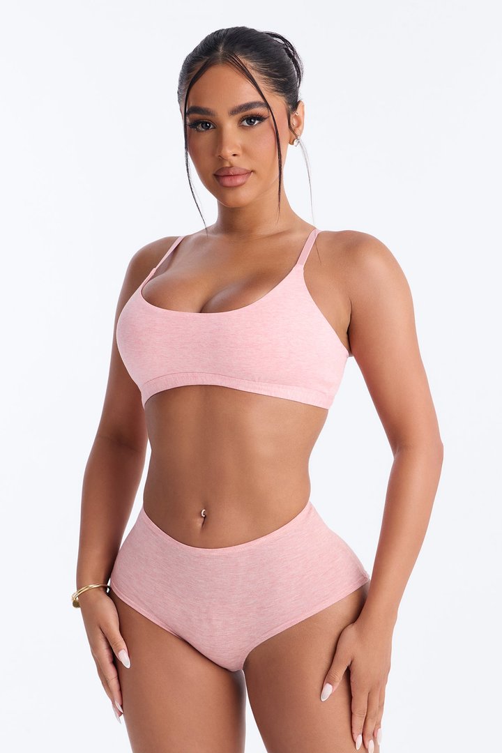 Nova Cotton Scoop Neck Bralette - Heather Pink