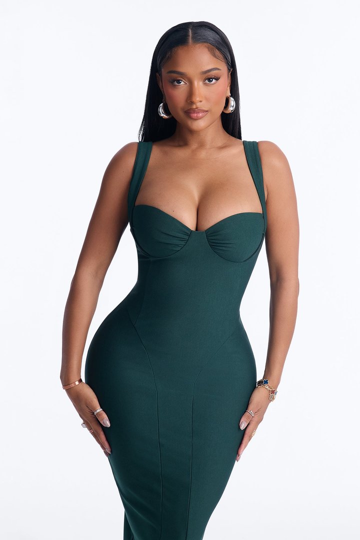 Lily Rosaline Midi Dress - Hunter Green