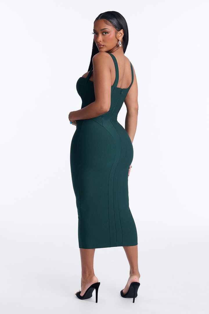 Lily Rosaline Midi Dress - Hunter Green