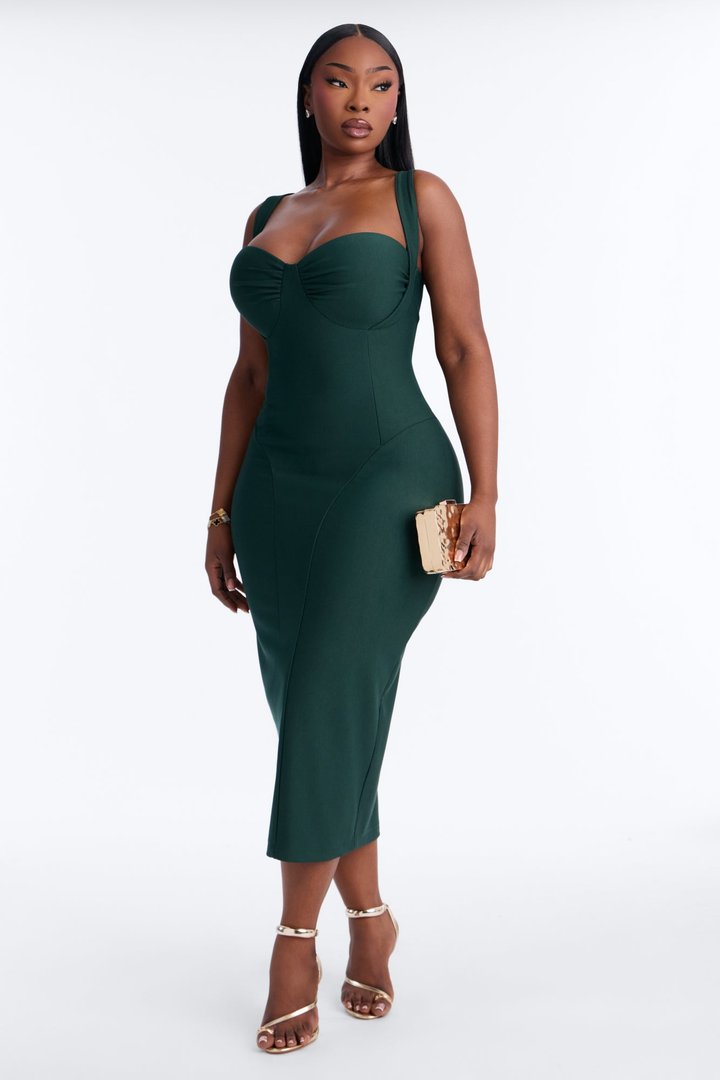 Lily Rosaline Midi Dress - Hunter Green