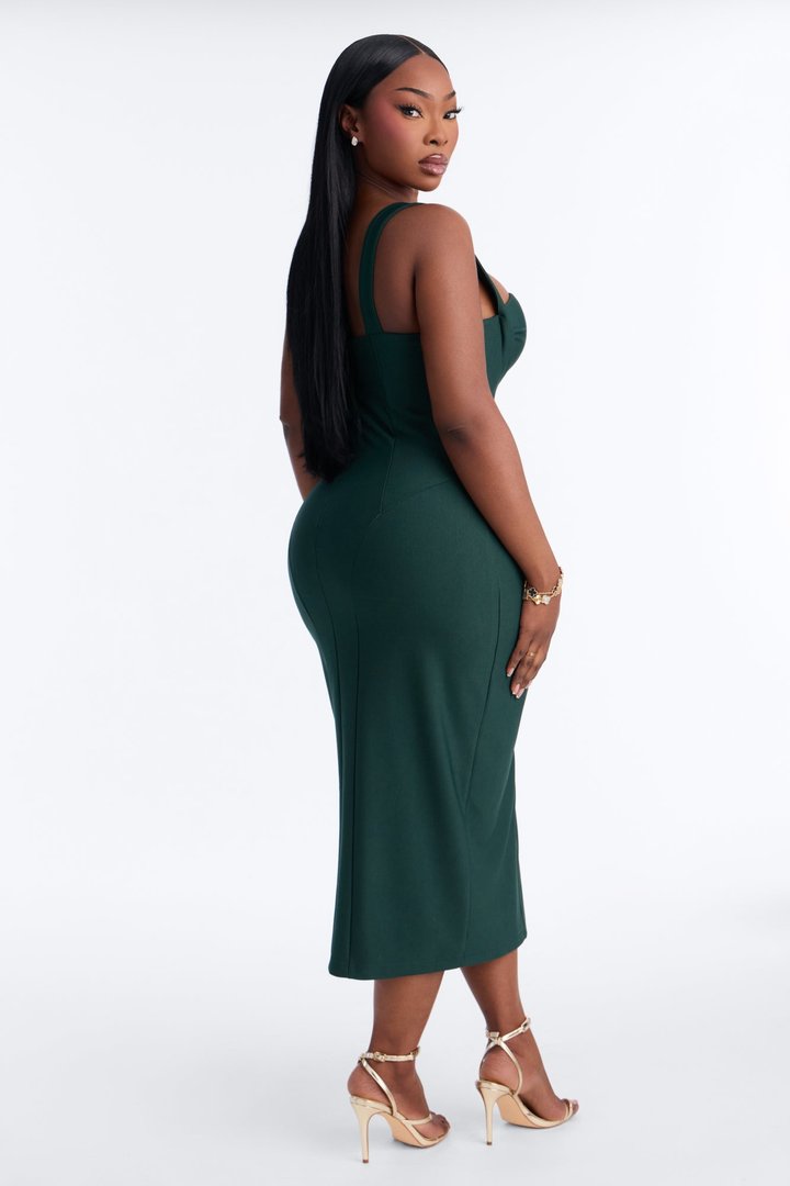 Lily Rosaline Midi Dress - Hunter Green