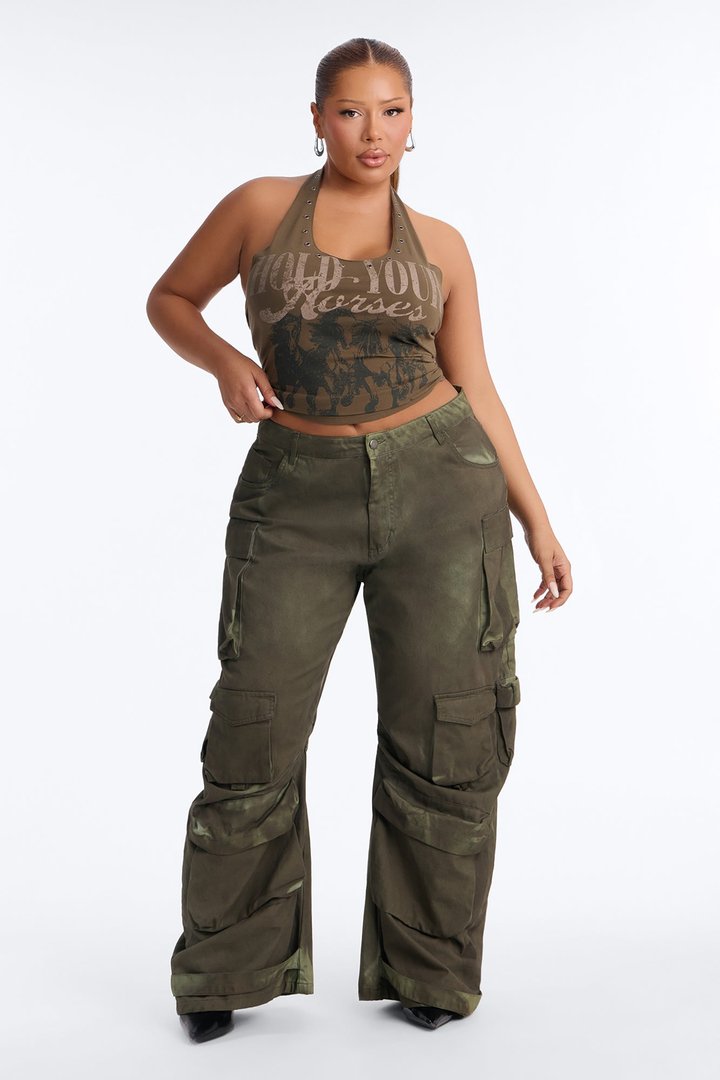 Abigail Low Rise Barrel Leg Cargo Pant - Olive/combo
