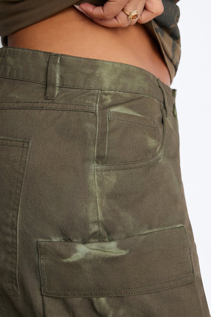 Abigail Low Rise Barrel Leg Cargo Pant - Olive/combo